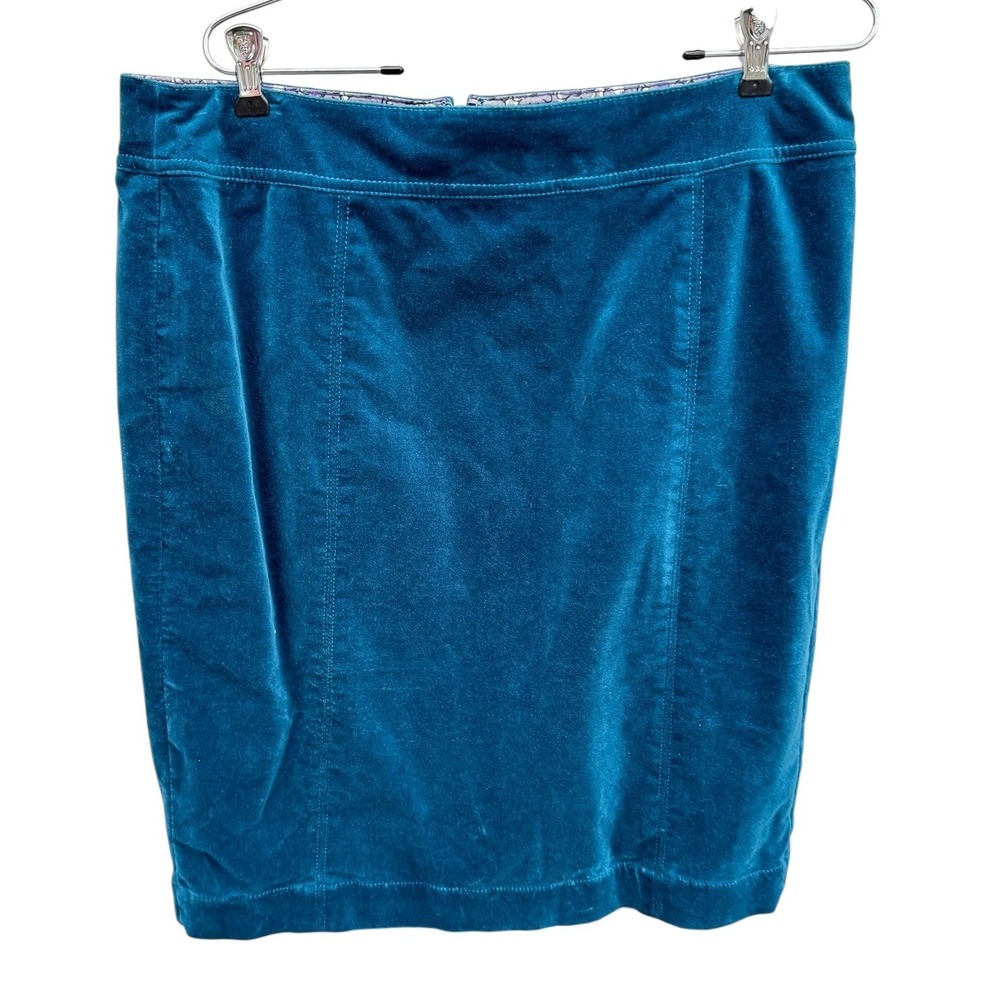 Boden Teal Blue Velvet Pencil Skirt Knee Length Professional Luxe Skirt